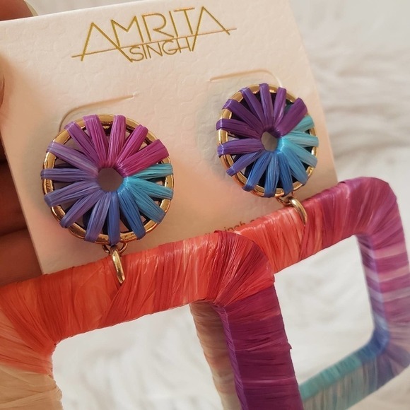 NWT Multi raffia square drop earrings - Picture 6 of 8